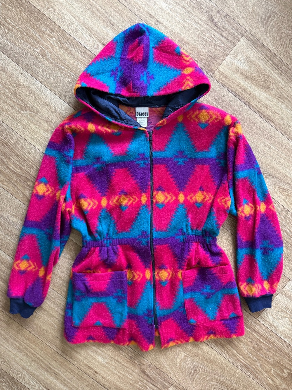 Vintage 90s Biacci Southwestern Aztec Fleece Hooded Jacket Large